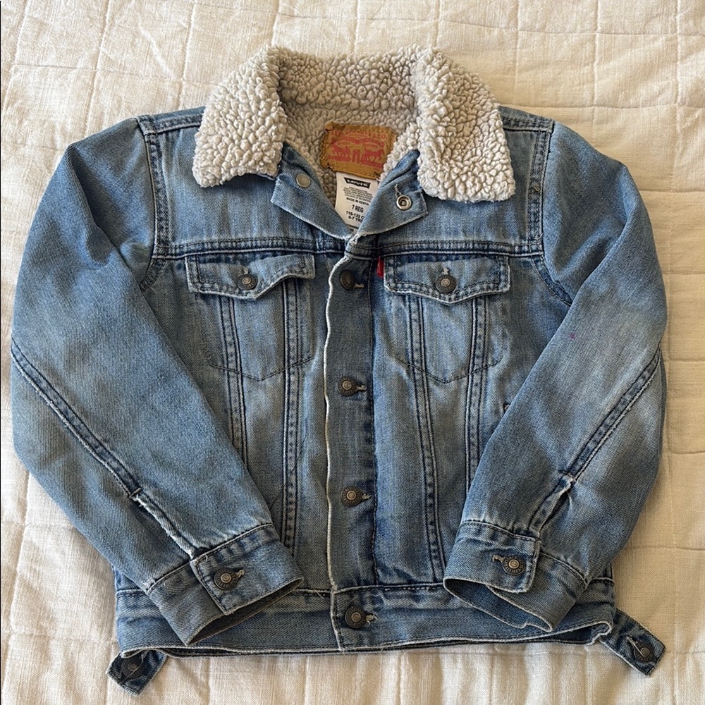 Levi's Kids Blue Denim Jacket with Sherpa Collar and Sherpa lined